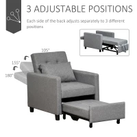 HOMCOM Convertible Sofa Lounger Chair Bed Multi-Functional Sleeper Recliner with Tufted Upholstered Fabric, Adjustable Angle Backrest, and Pillow, Grey(m-5)