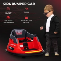 Aosom Bumper Car 12V 360° Rotation Electric Car for Kids, with Remote Control, Lights, Music, for 1.5-5 Years Old, Red(m-8)