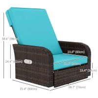 Outsunny Wicker Swivel Chair w/ Cushion, Patio Recliner Chair, Turquoise(m-3)