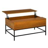 HOMCOM Lift Top Coffee Table with Hidden Storage Compartment Lift Tabletop Center Table for Living Room, Teak(m-2)