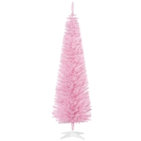 HOMCOM 6' Artificial Pencil Christmas Tree, Slim Xmas Tree with 390 Realistic Branch Tips and Plastic Stand, Pink