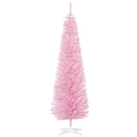 HOMCOM 6' Artificial Pencil Christmas Tree, Slim Xmas Tree with 390 Realistic Branch Tips and Plastic Stand, Pink(m-1)