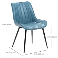 HOMCOM Dining Chairs Set of 2, PU Upholstered Accent Chairs with Metal Legs for Kitchen, Blue(m-3)