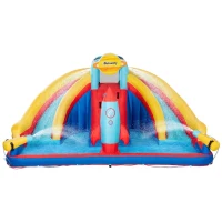 Outsunny 5-in-1 Inflatable Water Slide, Rocket Themed Kids Bounce House with Slide, Pool, Water Cannon, Hoop, Climbing Wall Includes Carry Bag, Repair Patches, without Air Blower(m-11)