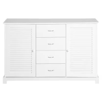 HOMCOM Sideboard Buffet Cabinet, Kitchen Cabinet, Coffee Bar Cabinet with 4 Drawers and 2 Louvered Doors for Living Room, Kitchen, White(m-11)