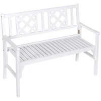Outsunny 4FT Folding Outdoor Bench, 2-Seater Wooden Garden Bench with Slatted eat and Back, Patio Bench Outdoor Loveseat with Armrests for Backyard, Porch, Park, White(m-11)