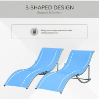 Outsunny Pool Chaise Lounge Chairs Set of 2, S-shaped Foldable Outdoor Chaise Lounge Chair Reclining for Patio Beach Garden With 264lbs Weight Capacity, Blue(m-7)