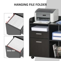 Vinsetto Filing Cabinet Printer Stand Mobile Lateral File Cabinet with 2 Drawers, 3 Open Storage Shelves for Home Office Organization, Black(m-7)