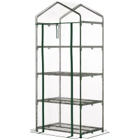 Outsunny 28" x 20" x 63" Portable Greenhouse with 4 Tier Shelves Outdoor Hot House Plant Flower Greenhouse, Steel Frame, PVC Cover, Transparent(m-11)