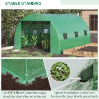 Outsunny 13' x 10' x 6.6'  Walk-in Polytunnel Greenhouse, Outdoor Garden Tunnel Greenhouse Tent with Zipped Roll-Up Door and 6 Mesh Windows, Green(m-5)