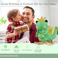 Qaba Kids Ride-On Rocking Horse Toy Frog Style Rocker with Fun Music, Seat Belt & Soft Plush Fabric Hand Puppet for Children 18-36 Months(m-6)