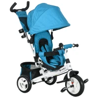 Qaba 6 in 1 Tricycle for Toddler 1-5 Years with Parent-Push Handle, Blue(m-11)