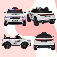 Qaba 12V Kids Electric Police Car w/ Remote Control, Spring Suspension, Transport Wheel, Siren, Music, Light, Horn, White(m-10)