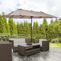 Outsunny 15'x 8.7' Outdoor Patio Umbrella with Twin Canopy Backyard Umbrella with Lift Crank Tan(m-7)