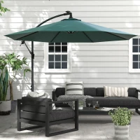 Outsunny 10ft Outdoor Cantilever Hanging Offset Umbrella with Solar LED Lights, Crank, Cross Base, Aluminum Frame, Green(m-8)