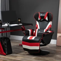 Vinsetto Racing Style Video Gaming Recliner Chair Padded Office Seat with Reclining Backrest and Footrest, Headrest, Lumbar Support, Round Metal Base, Cup Holder for Black and Red(m-8)
