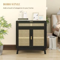 HOMCOM Boho Sideboard Storage Cabinet with Rattan Doors, Black(m-4)