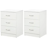 HOMCOM Bedside Table with 3 Drawers, Modern Wood Nightstand, Side Table with Anti-tipping Design for Bedroom, Set of 2, White(m-11)