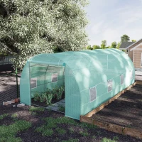 Outsunny 20' x 10' x 7' Walk-In Tunnel Greenhouse with Zippered Door & 8 Mesh Windows, Large Garden Green House Kit, Galvanized Steel Frame, Green(m-10)