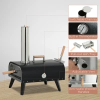Outsunny Wood Fired Pizza Oven Stainless Steel Pizza Maker with Foldable Legs and Waterproof Cover, Black(m-5)