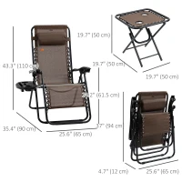 Outsunny Zero Gravity Chair Set of 2 Patio Chair with Side Table Cupholders and Pillows for Pool, Backyard, Lawn, Beach, Brown(m-3)