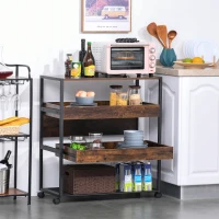 HOMCOM Industrial Kitchen Rolling Cart on Wheels, 4-Tier Utility Cart with Pull-out Open Shelves and Mesh Bottom, Microwave Stand for Dining & Living Room, Rustic Brown(m-1)