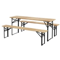 Outsunny 3 Pieces Folding Picnic Table Set, Portable Folding Picnic Table and Benches with Steel Frame for Garden, Park, Natural Wood(m-11)