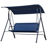 Outsunny 3-Person Porch Swing with Stand, Outdoor Swing for Patio Porch with Adjustable Tilt Canopy and Comfortable Swing Bench-Style Seat, Steel Frame, Dark Blue(m-1)