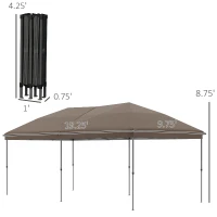Outsunny 10' x 19' Pop Up Canopy with Easy Up Steel Frame, 3-Level Adjustable Height and Carrying Bag, Sun Shade Event Party Tent for Patio, Backyard, Garden, Brown(m-3)