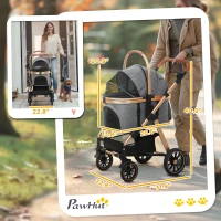 PawHut 3 in 1 Dog Stroller with Detachable Cabin, 4 Wheel Folding Lightweight Pet Stroller for Small Dogs, Gray(m-3)