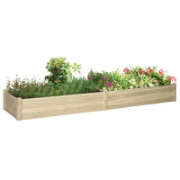 Outsunny 96" x 24" x 10" Wooden Raised Garden Bed with 2 Planter Boxes and Non-woven Fabric Liner for Patio, Natural(m-11)
