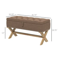 HOMCOM Upholstered Bedroom Bench, End of Bed Bench, Ottoman with Wood Legs, 35.75"W x 16.25"D x 19.75"H, Brown(m-3)