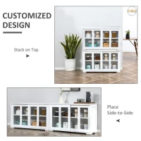 HOMCOM Modern Kitchen Sideboard, Stackable Storage Cabinet, Sliding Glass Door Console, Cupboard Serving Buffet for Kitchen & Dining Room, White(m-6)