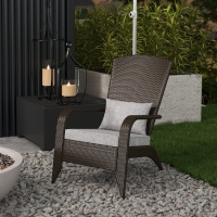 Outsunny Patio Wicker Adirondack Chair, Outdoor Rattan Muskoka Chair with Cushions for Patio, Garden, Backyard, Grey