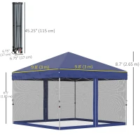 Outsunny 10' x 10' Pop-Up Party Tent Outdoor Canopy Tent with Mesh Sidewalls, 3-Level Adjustable Height, Roller Bag, Blue(m-3)