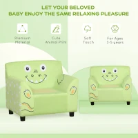 Qaba Kids Sofa, Armrest Chair for Preschool, Toddler Couch for Kids Room, Kindergarten with Cute Animal Print, Super-soft Velvet, Eucalyptus Wood, Green(m-5)