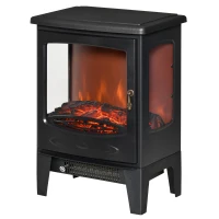 HOMCOM Electric Fireplace Heater, Freestanding Fireplace Stove with Realistic Adjustable Flame Effect and Adjustable Temperature, Overheating Safety Protection, 750W/1500W, Black(m-11)