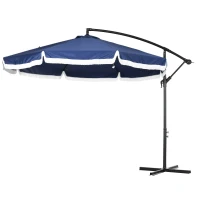 Outsunny 10 FT Cantilever Umbrella, Round Hanging Offset Umbrella with Crank, Cross Base and 8 Ribs for Garden, Backyard, Blue(m-2)