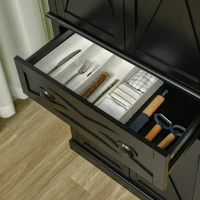 HOMCOM 72" Kitchen Pantry Storage Cabinet, Traditional Freestanding Cupboard with 4 Doors and 2 Adjustable Shelves, Large Central Drawer, X-Frame, Black(m-8)