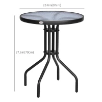 Outsunny 24" Patio Table Round Tempered Glass Top Outdoor Dining Steel Frame Backyard(m-3)