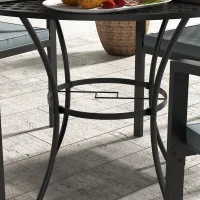 Outsunny 5-Piece Outdoor Dining Set with 4 Stackable Cushioned Armchairs, Patio Furniture Sets with Umbrella Hole Metal Plate Table, for Garden Deck Poolside Lawn Yard, Grey(m-10)