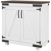 HOMCOM Sideboard Buffet, Kitchen Storage Cabinet with Barn Door and Adjustable Shelves, White and Brown(m-11)