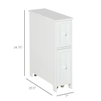 kleankin Slim Bathroom Cabinet, Freestanding Storage Cabinet, Toilet Paper Holder with Two Drawers, Side Towel Rack, and Wheels, 7 x 20.5 x 24.75 Inches, White(m-3)