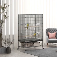 PawHut 60" Bird Cage with Stand for Cockatiels Canaries Lovebirds Finches, Budgie Cage with Wheels, Removable Tray, Storage Shelf(m-8)