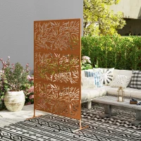 Outsunny Decorative Privacy Fence Screen, Metal Outdoor Privacy Screen Climbing Plant Trellis with Stand, Bamboo Brown(m-7)