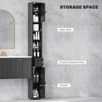 kleankin 71" Tall Bathroom Cabinet, Narrow Toilet Paper Cabinet with Open Shelves, 2 Door Cabinets, Adjustable Shelves, Black(m-4)