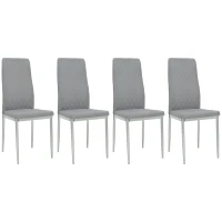 HOMCOM Kitchen Chairs Set of 4, Dining Chairs w/ Faux Leather Upholstery and Steel Legs for Living Room, Dining Room, Grey(m-11)