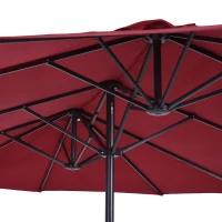 Outsunny 15ft Double-sided Patio Umbrella with Twin Canopy, Extra Large Outdoor Parasol with Crank for Pool, Deck, Market, Wine Red(m-10)