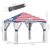 Outsunny 10' x 10' Pop Up Canopy Tent with Netting, Instant Tents for Parties, Height Adjustable, with Wheeled Carry Bag and 4 Sand Bags for Outdoor, Garden, Patio, American Flag(m-3)