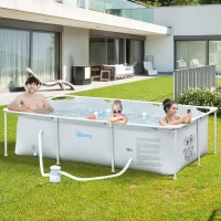 Outsunny 8.3ft x 5ft x 26in Frame Above Ground Swimming Pool Set with Filter Pump Filter Cartridge Reinforced Sidewalls Grey(m-8)